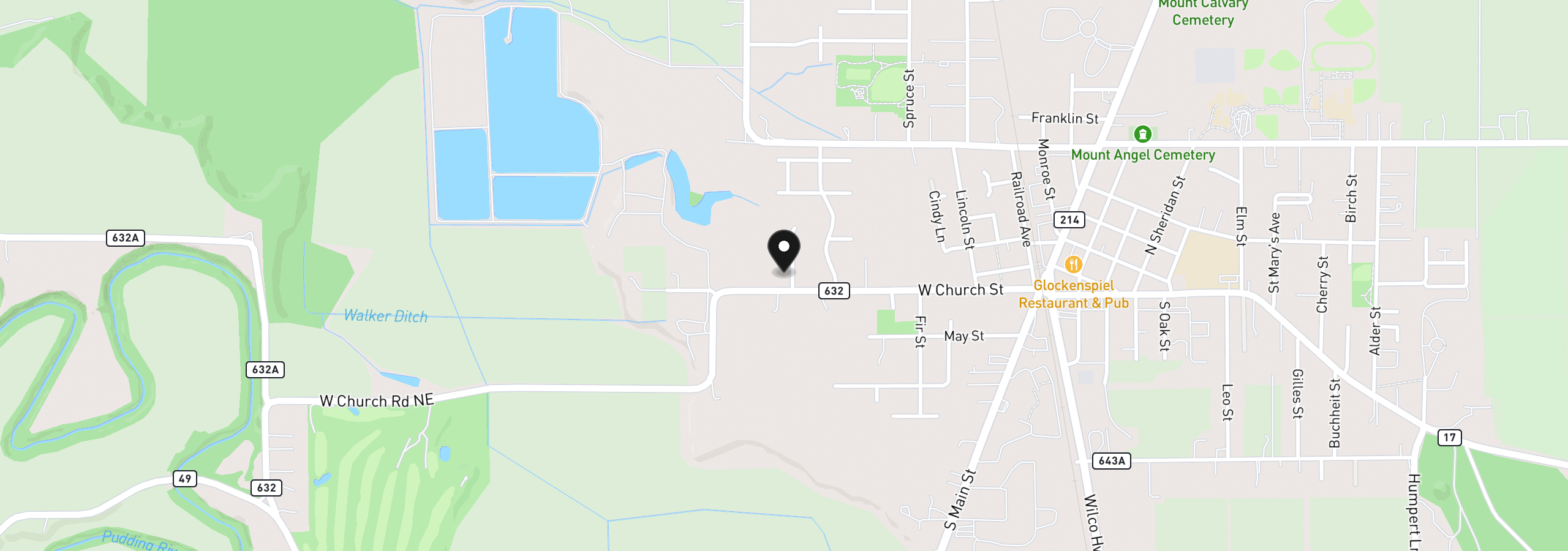 Map showing the location of 210 Walnut St, Mt. Angel, OR 97362