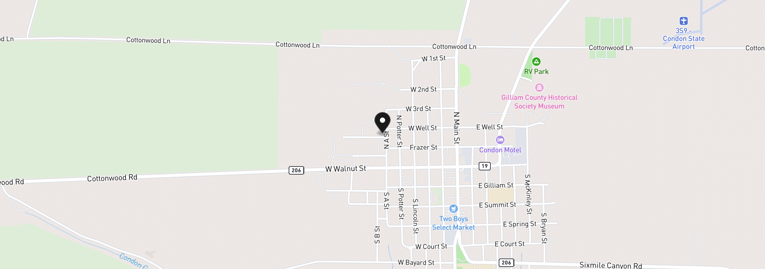 Map showing the location of 303 N A St, Condon, OR 97823