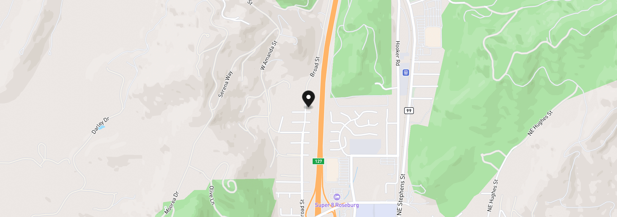 Map showing the location of 3659 NW Broad St, Roseburg, OR 97471
