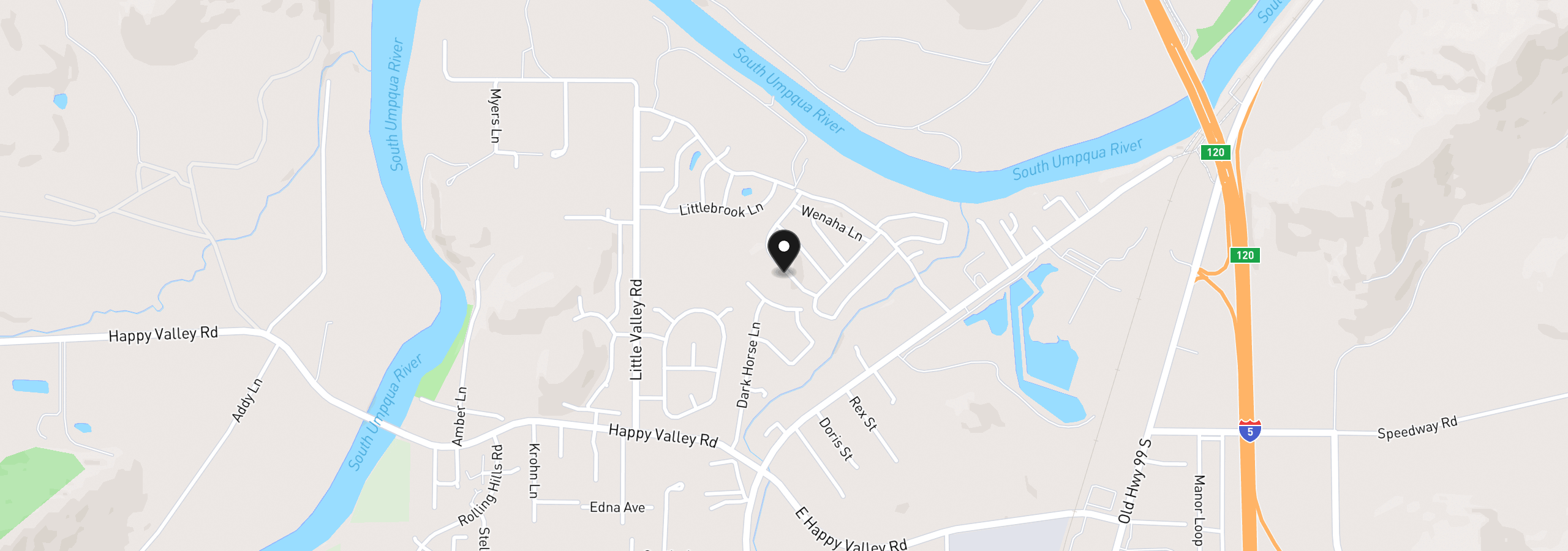 Map showing the location of 285 Deschutes Ln 134, Roseburg, OR 97471
