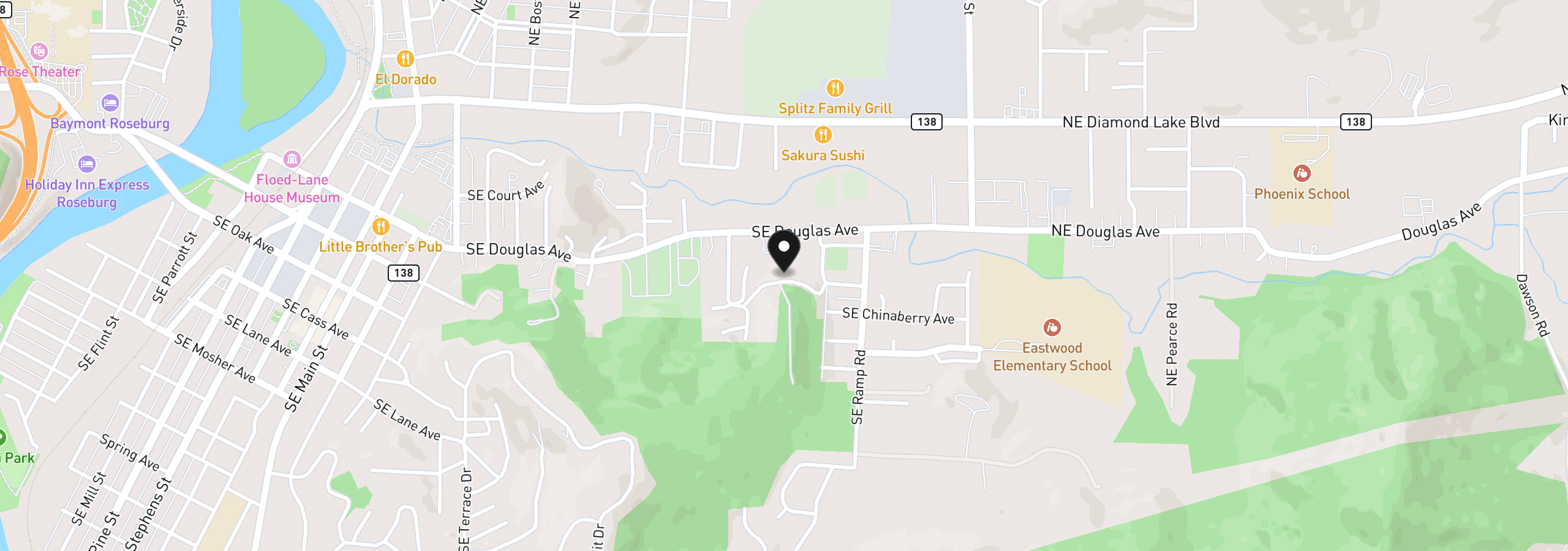 Map showing the location of 516 SE Colorado Dr, Roseburg, OR 97470