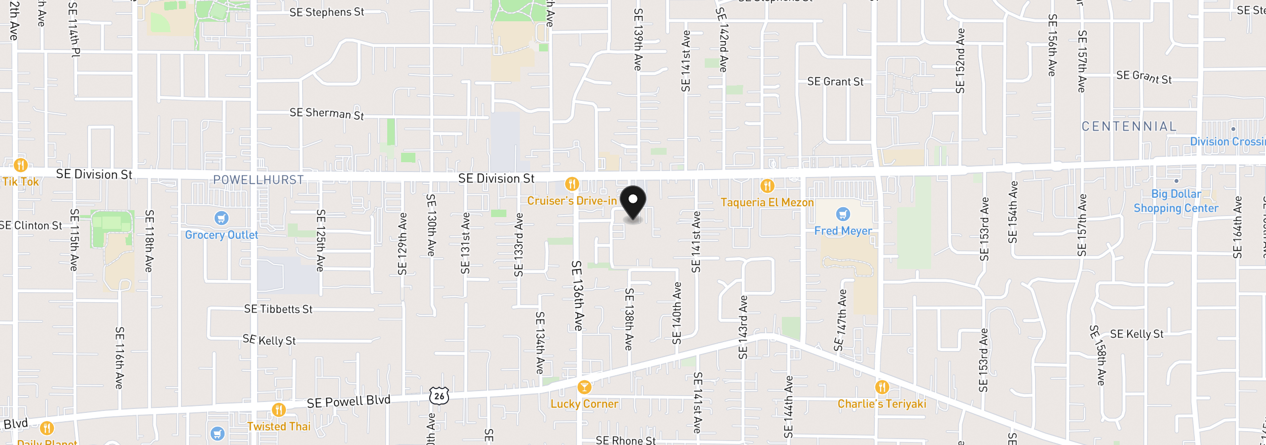 Map showing the location of 2706 SE 138th Ave 32, Portland, OR 97236