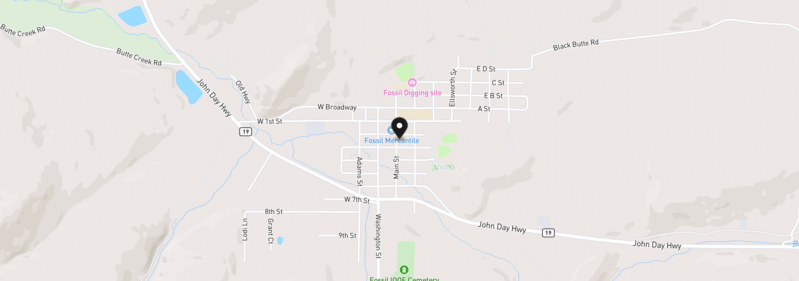 Map showing the location of 680 Main St, Fossil, OR 97830