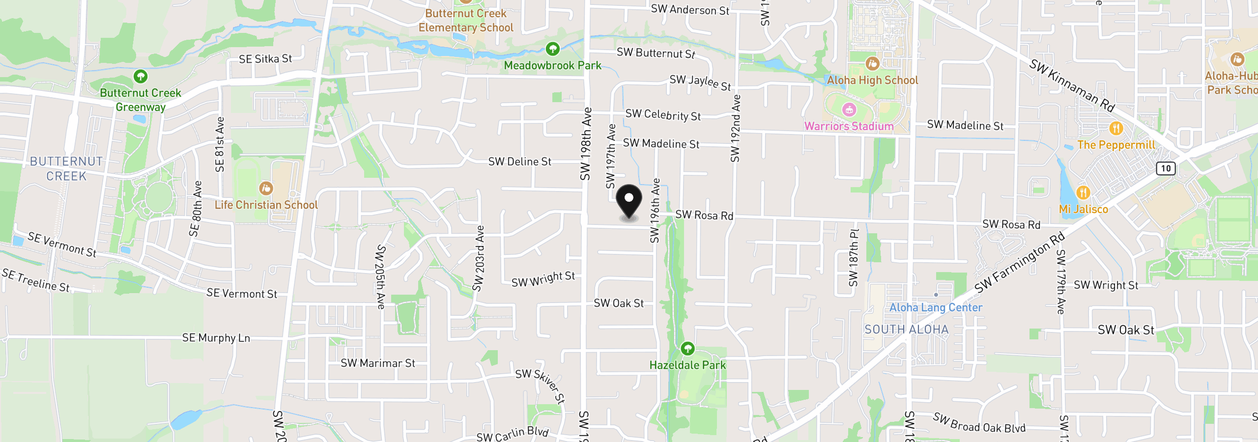 Map showing the location of 19675 SW Rosa Rd, Beaverton, OR 97078