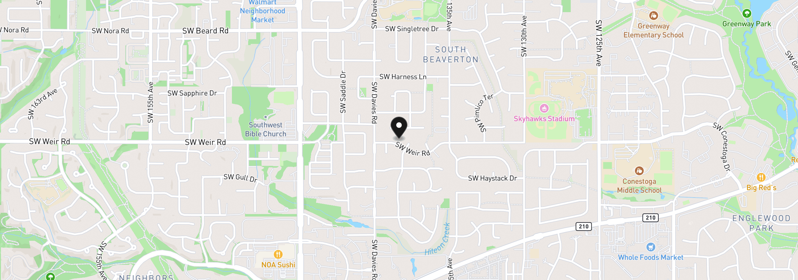 Map showing the location of 13825 SW Weir Rd, Beaverton, OR 97008