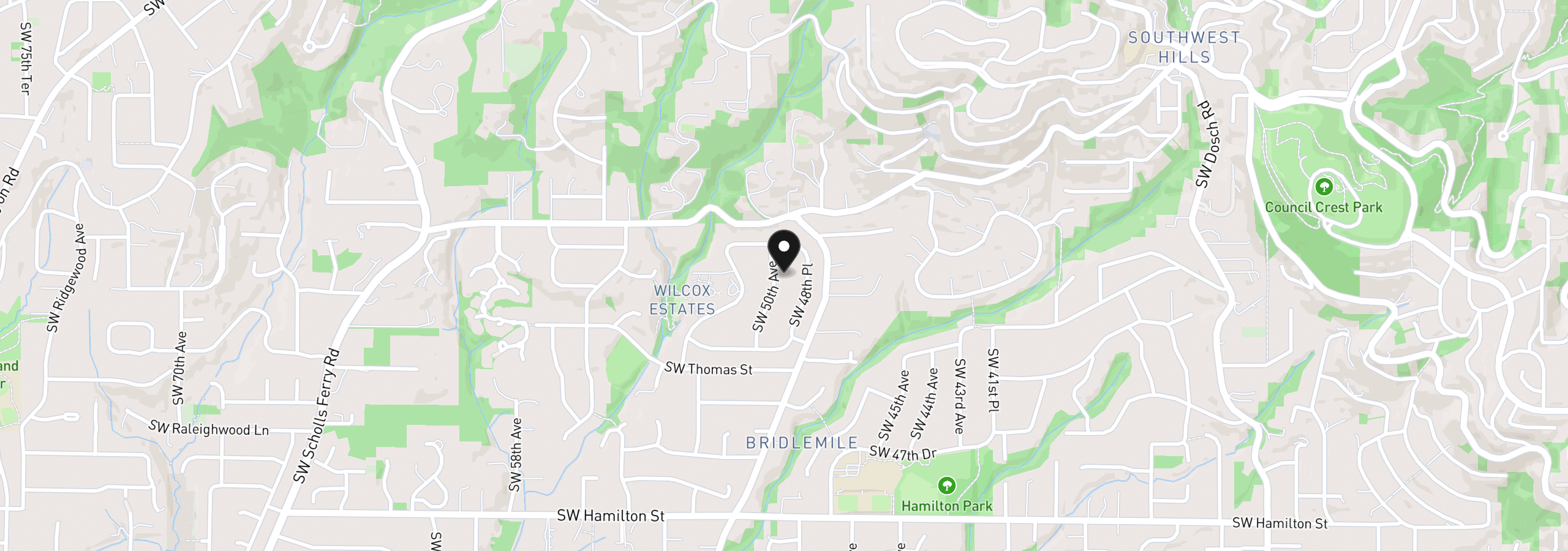 Map showing the location of 3646 SW 50th Ave, Portland, OR 97221