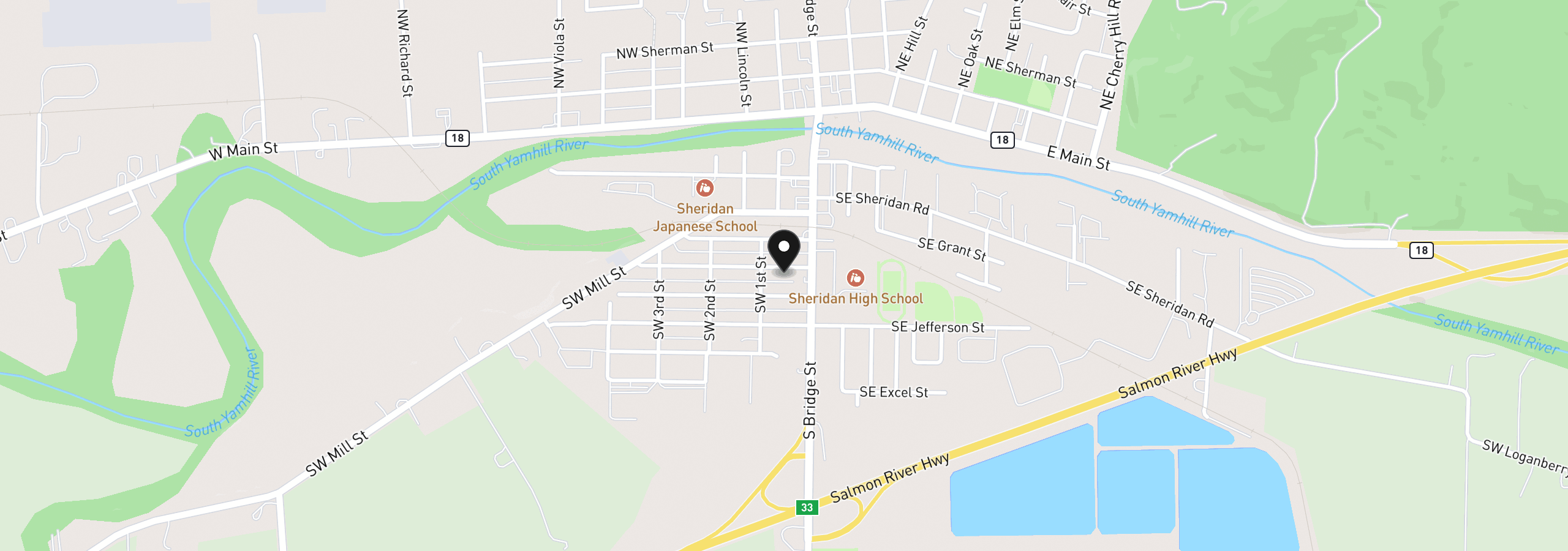 Map showing the location of 126 SW Harrison St, Sheridan, OR 97378