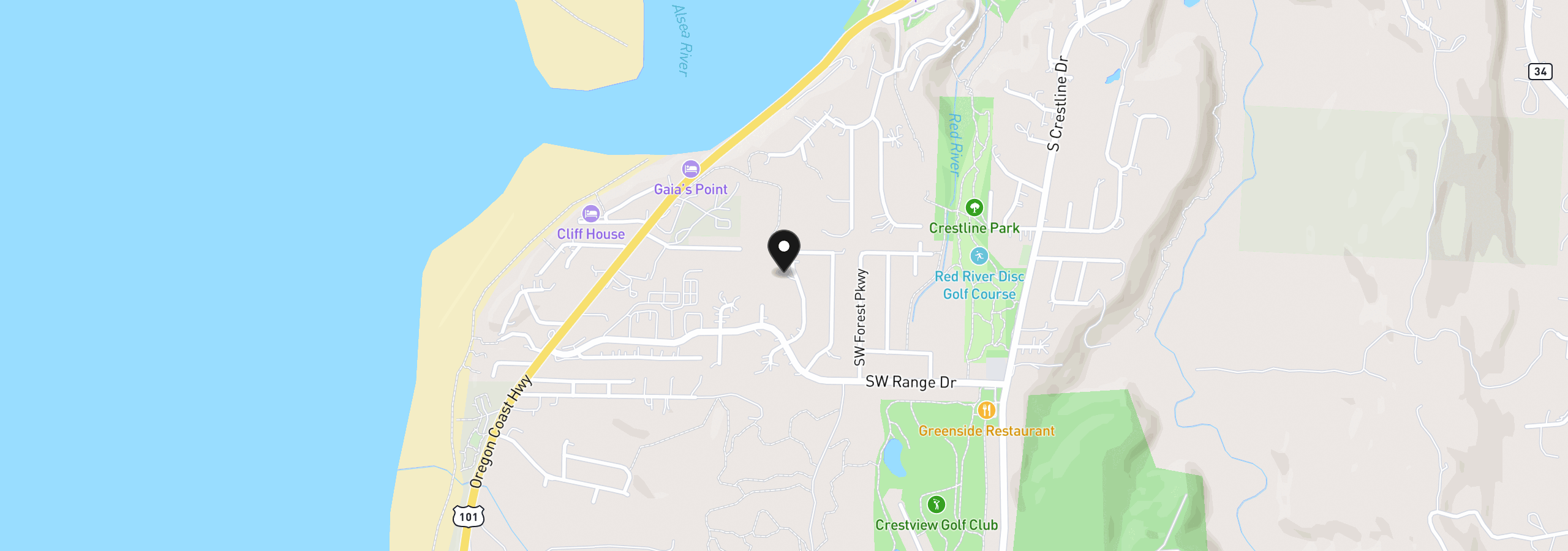 Map showing the location of 1260 SW Chad Dr, Waldport, OR 97394