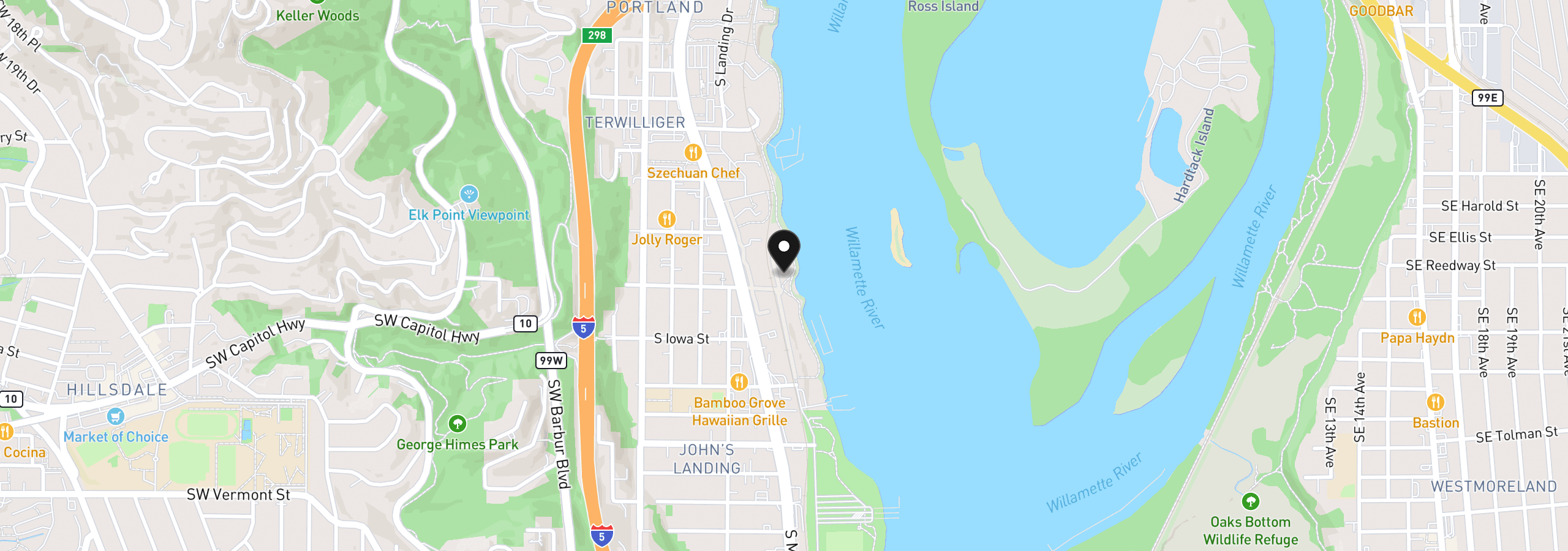Map showing the location of 5826 S Riverpoint Ln, Portland, OR 97239