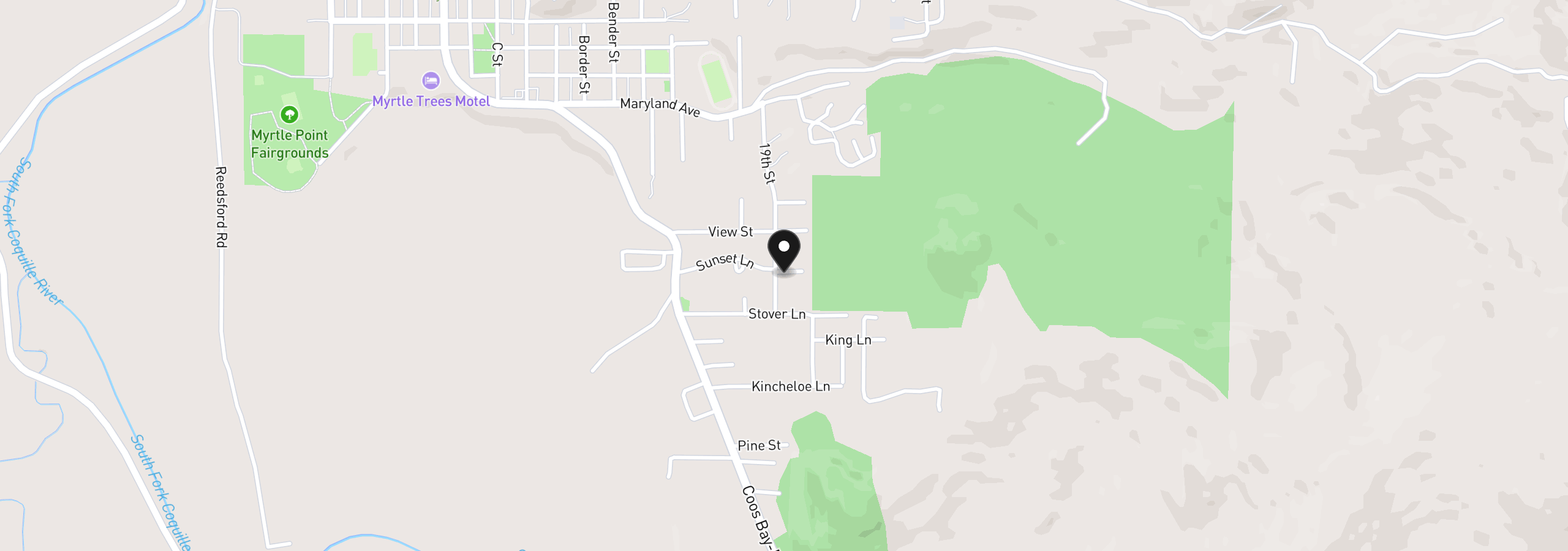 Map showing the location of 1615 19th St, Myrtle Point, OR 97458