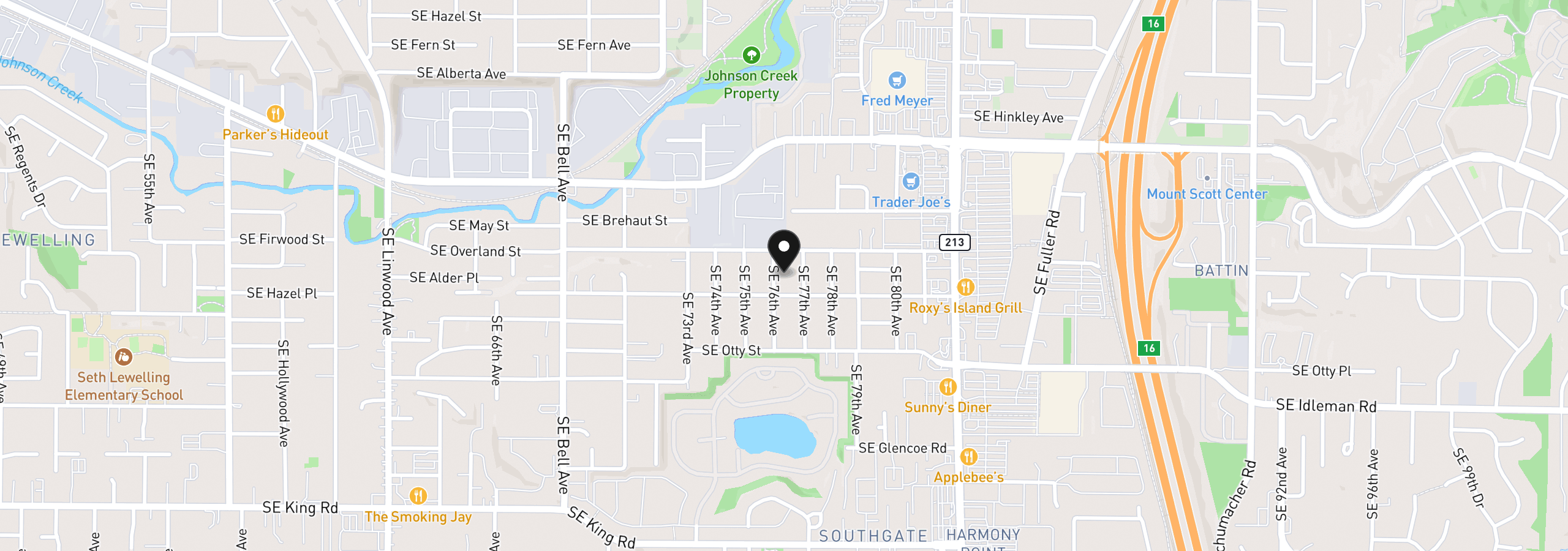 Map showing the location of 9540 SE 76th Ave, Milwaukie, OR 97222