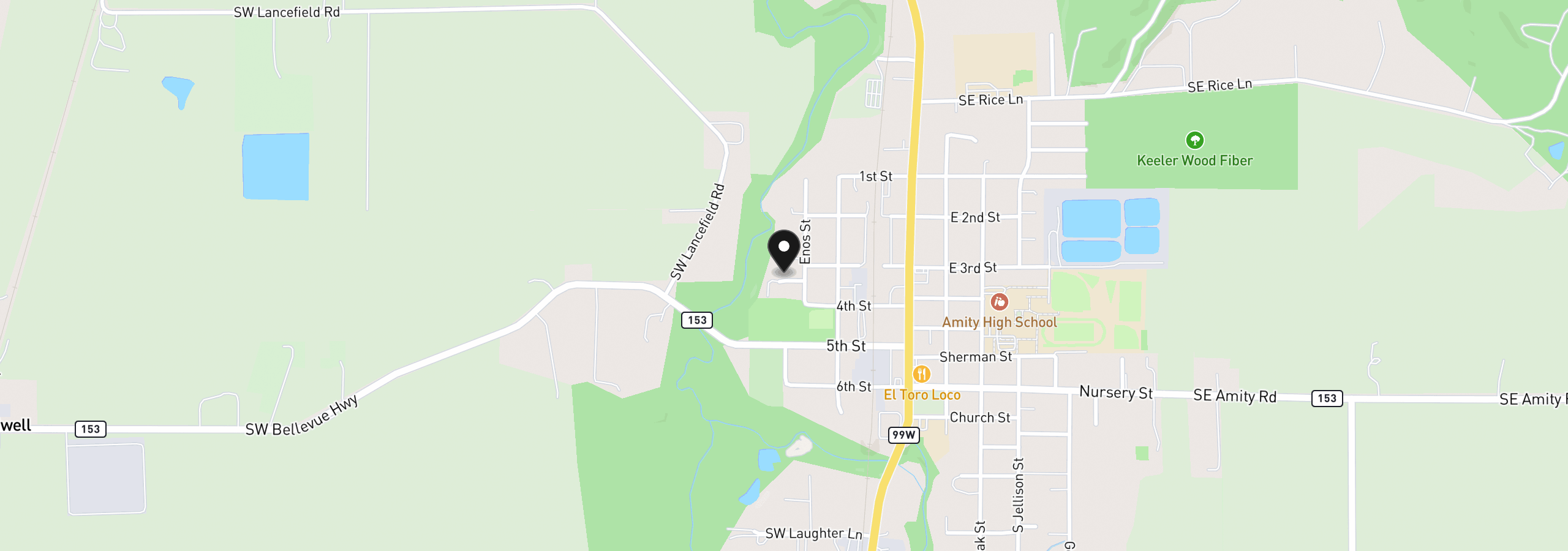Map showing the location of 408 Sunset Ct, Amity, OR 97101