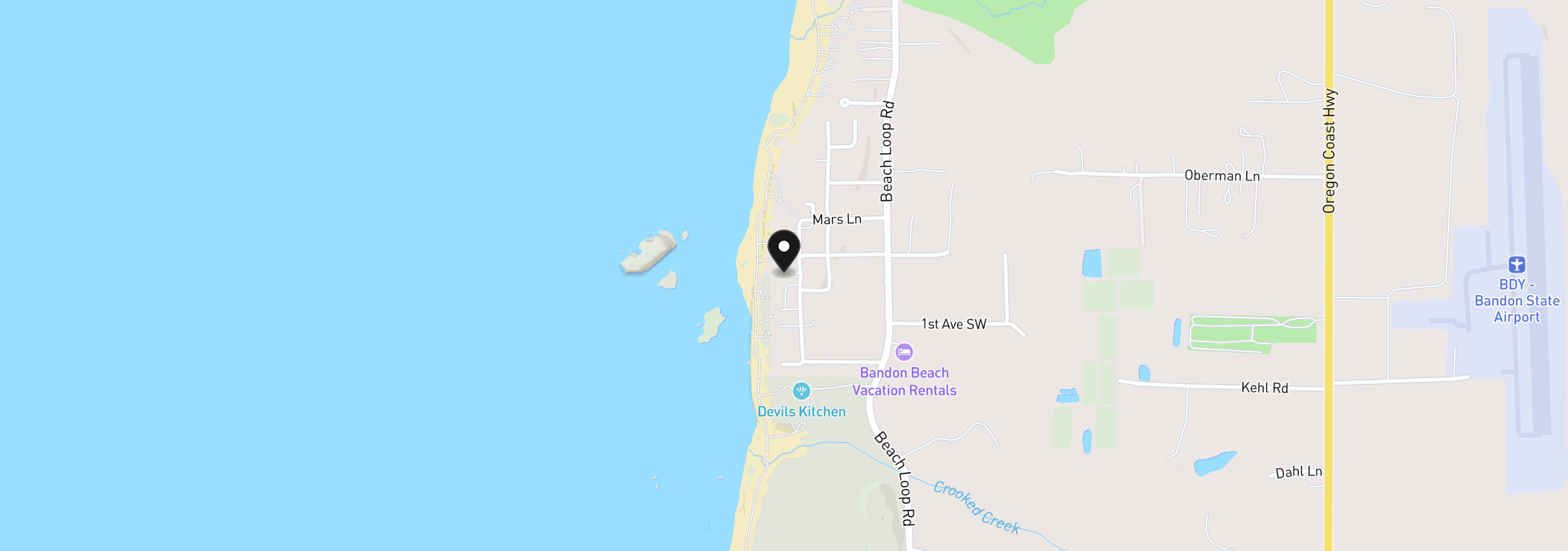 Map showing the location of 54190 Gould Road, Bandon, OR 97411