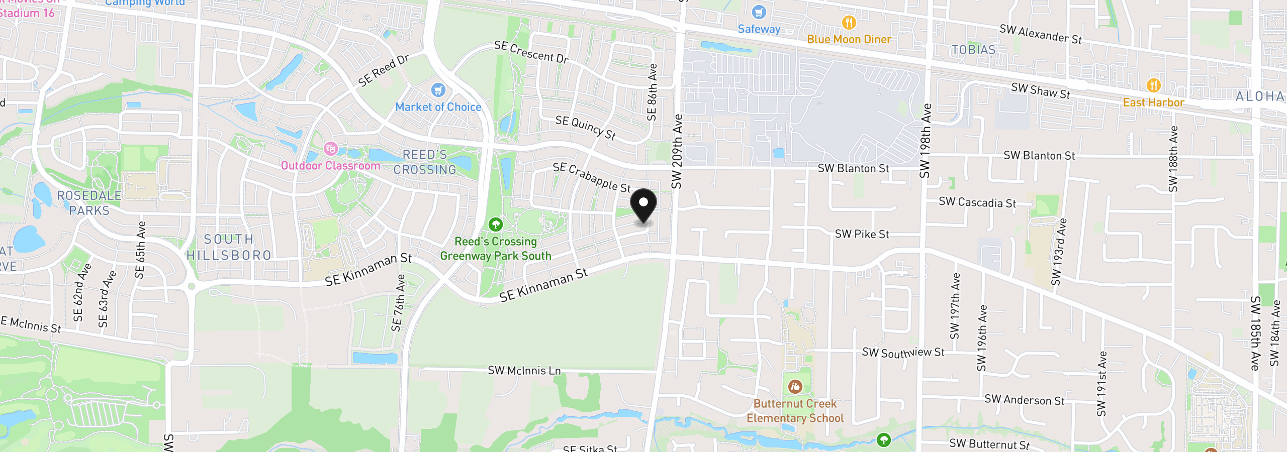 Map showing the location of 8589 SE Crabtree St, Hillsboro, OR 97129