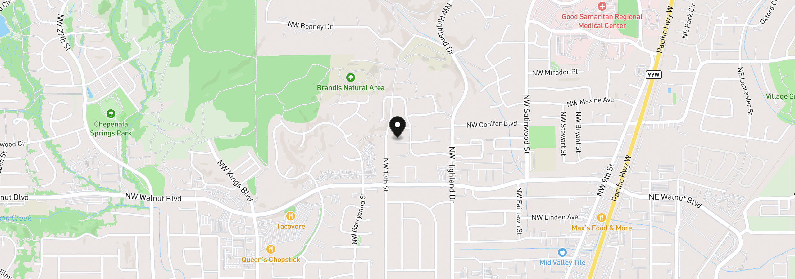 Map showing the location of 2890 NW Angelica Dr, Corvallis, OR 97330