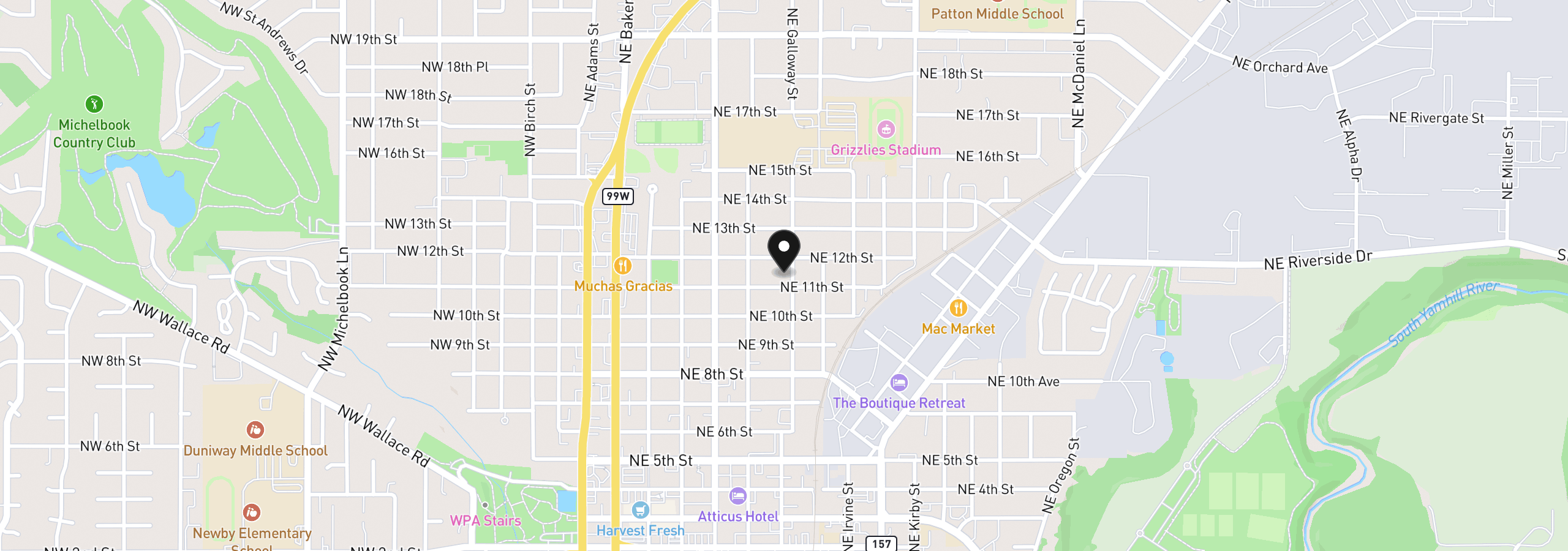 Map showing the location of 1115 NE Galloway St, McMinnville, OR 97128