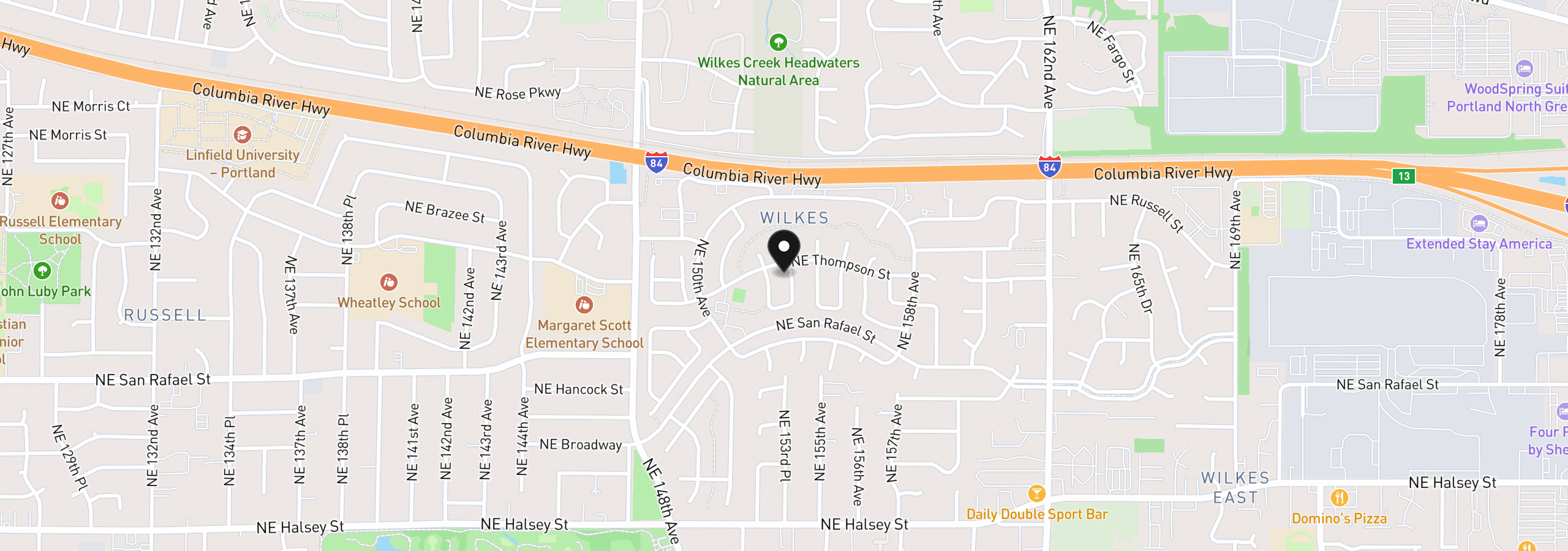 Map showing the location of 2261 NE 153rd Ave, Portland, OR 97230