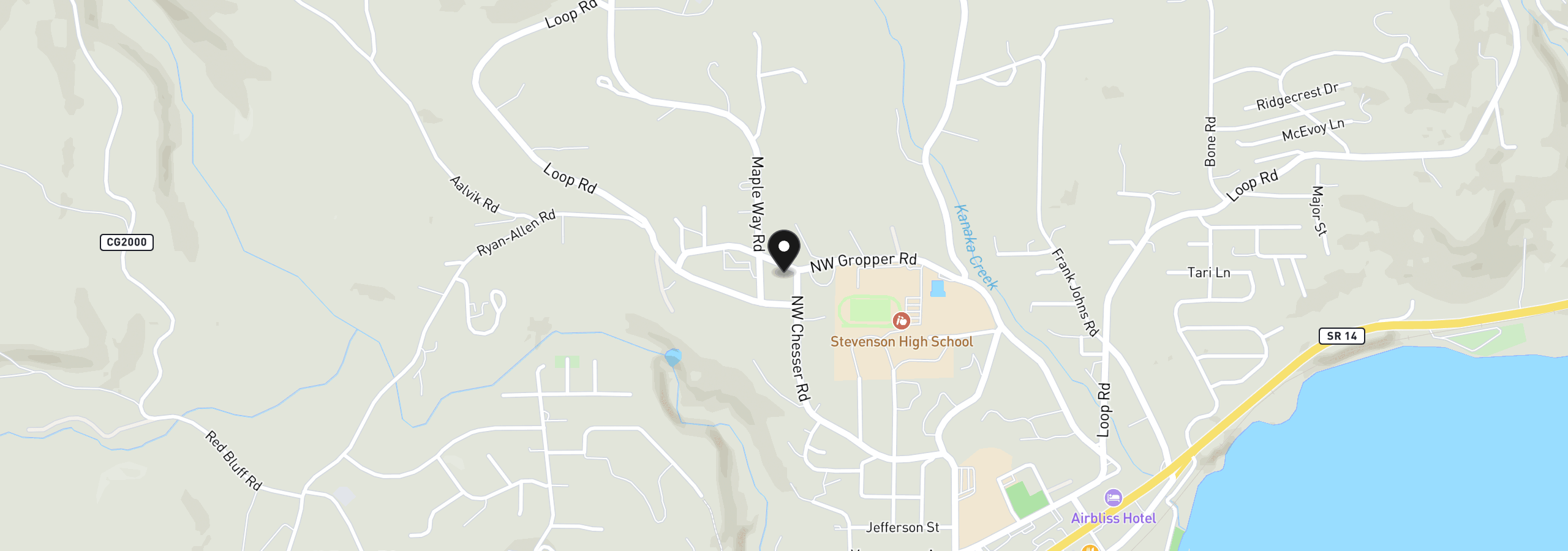 Map showing the location of 600 NW Gropper Rd, Stevenson, Wa 98648
