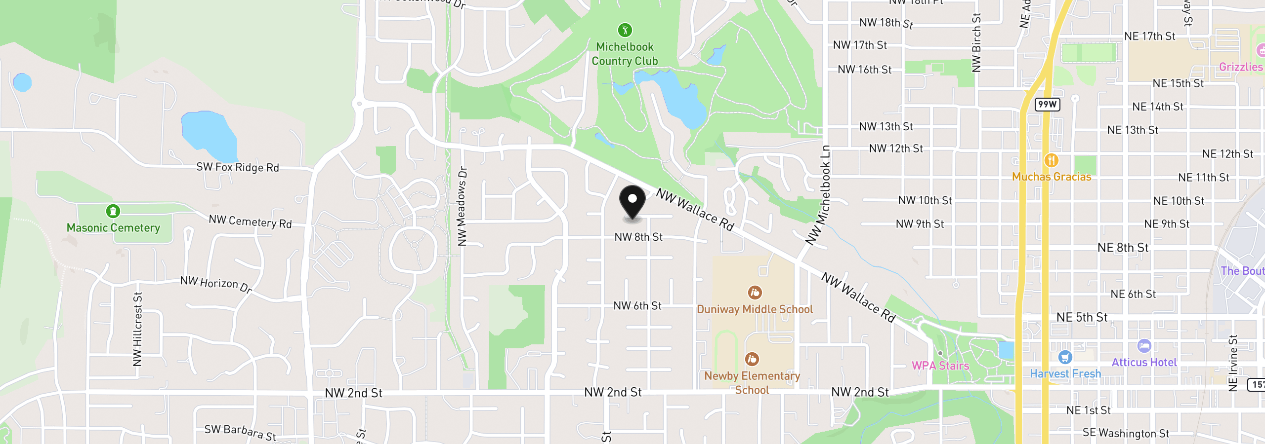 Map showing the location of 1520 NW 9th Ct, McMinnville, OR 97128