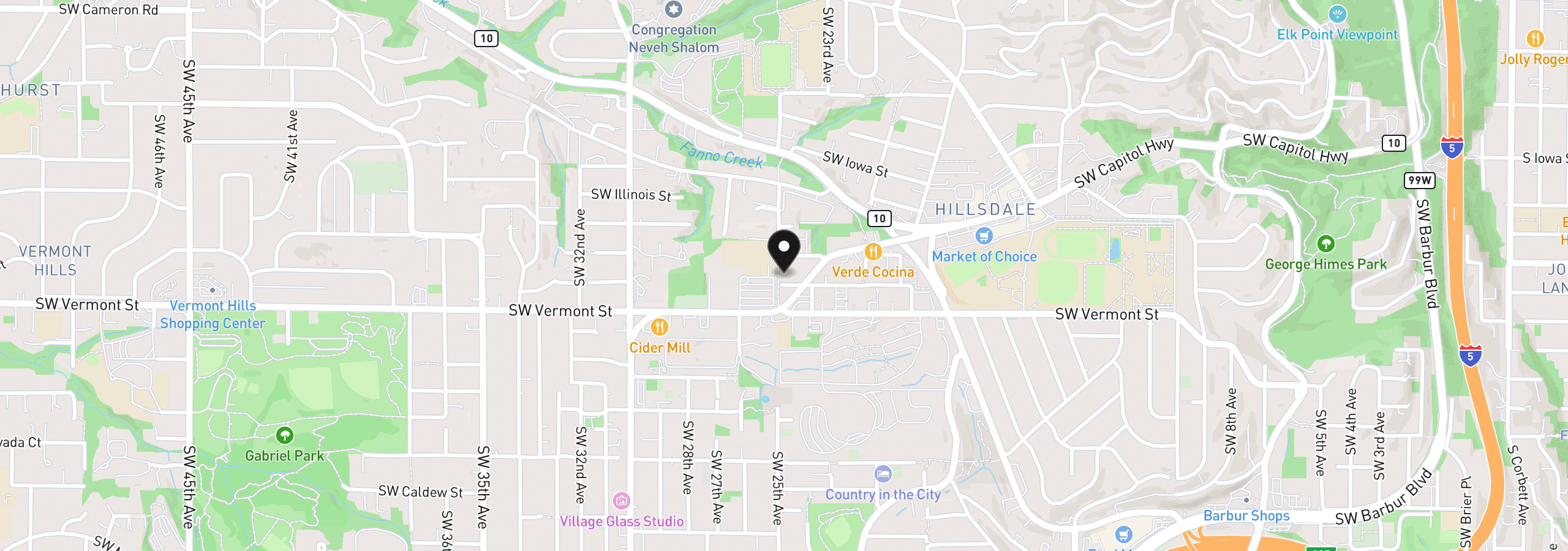 Map showing the location of 2439 SW Idaho St, Portland, OR 97239