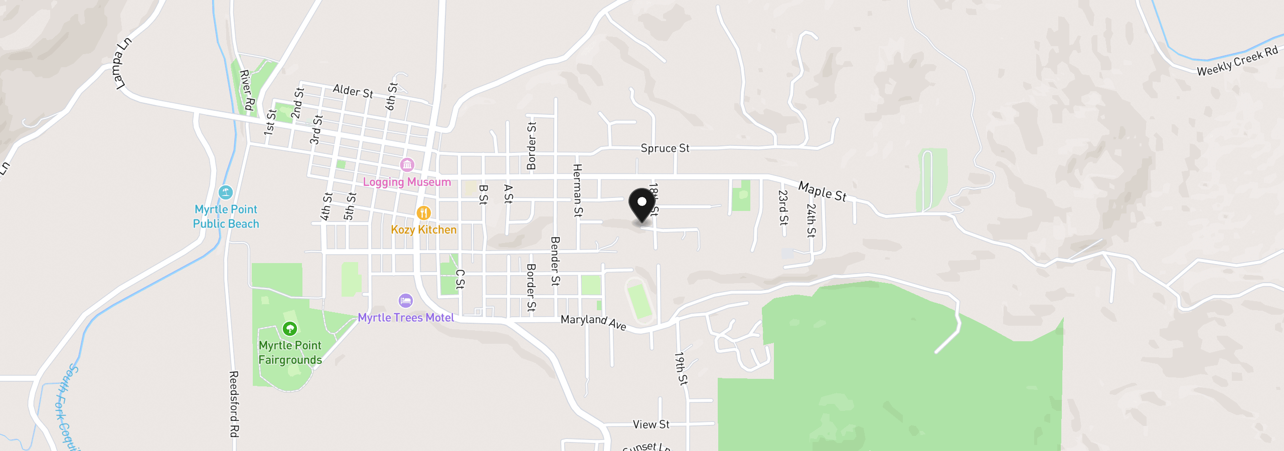 Map showing the location of 536 18th St, Myrtle Point, OR 97458