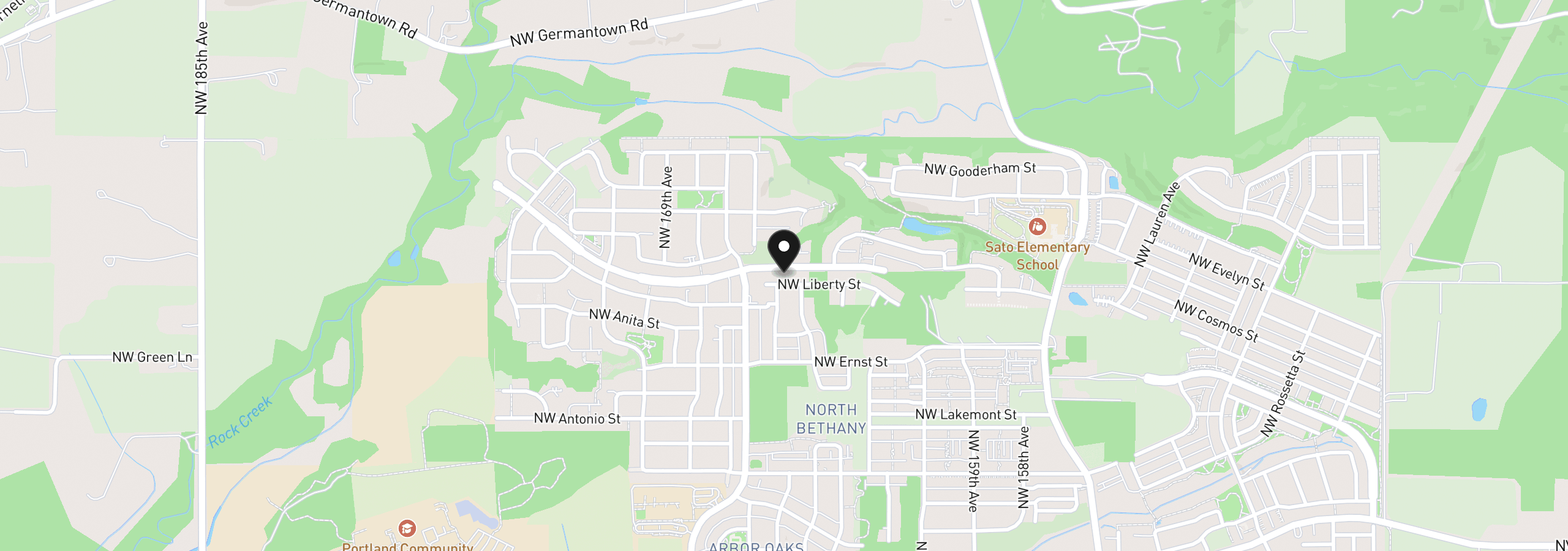 Map showing the location of 16473 NW liberty St, Portland, OR 97229