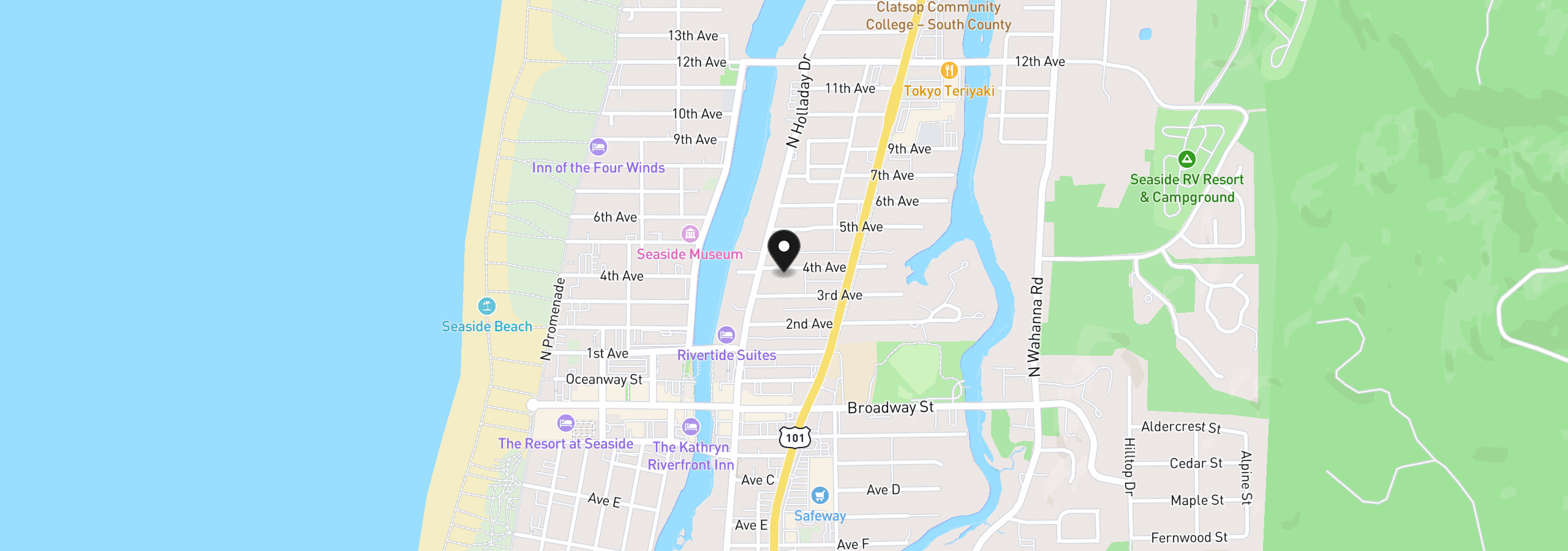 Map showing the location of 765 4th Ave, Seaside, OR 97138