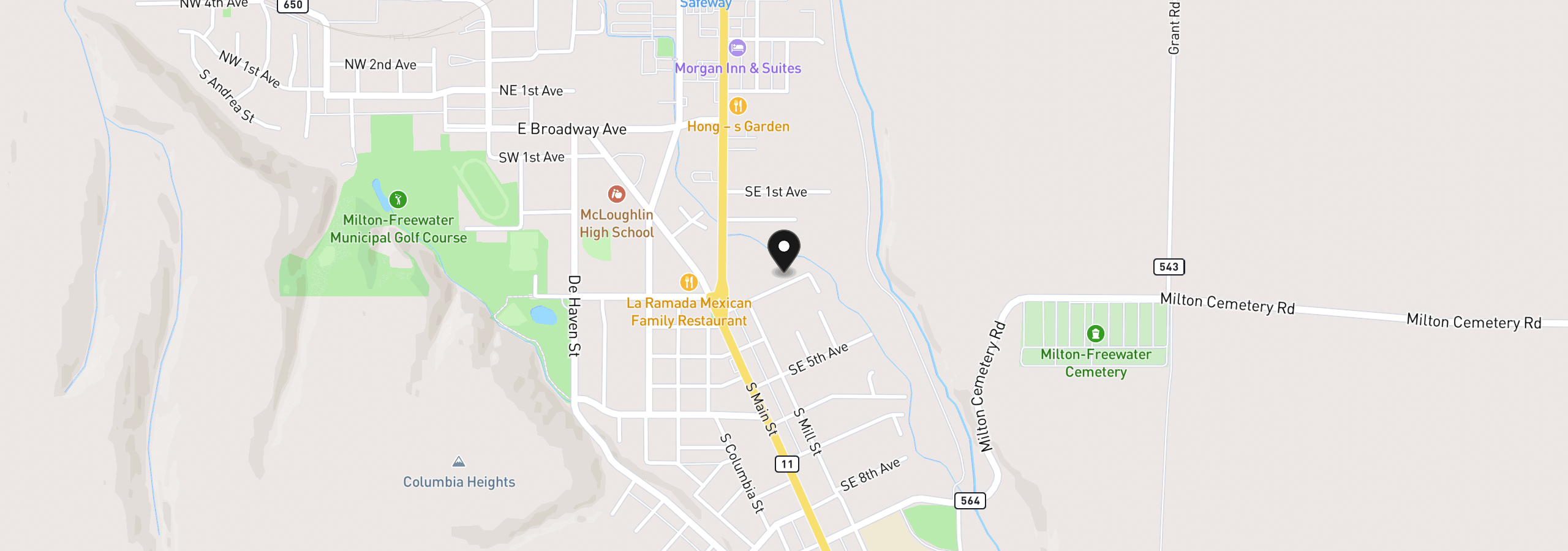 Map showing the location of 131 SE 3rd Ave, Milton-Freewater, OR 97862