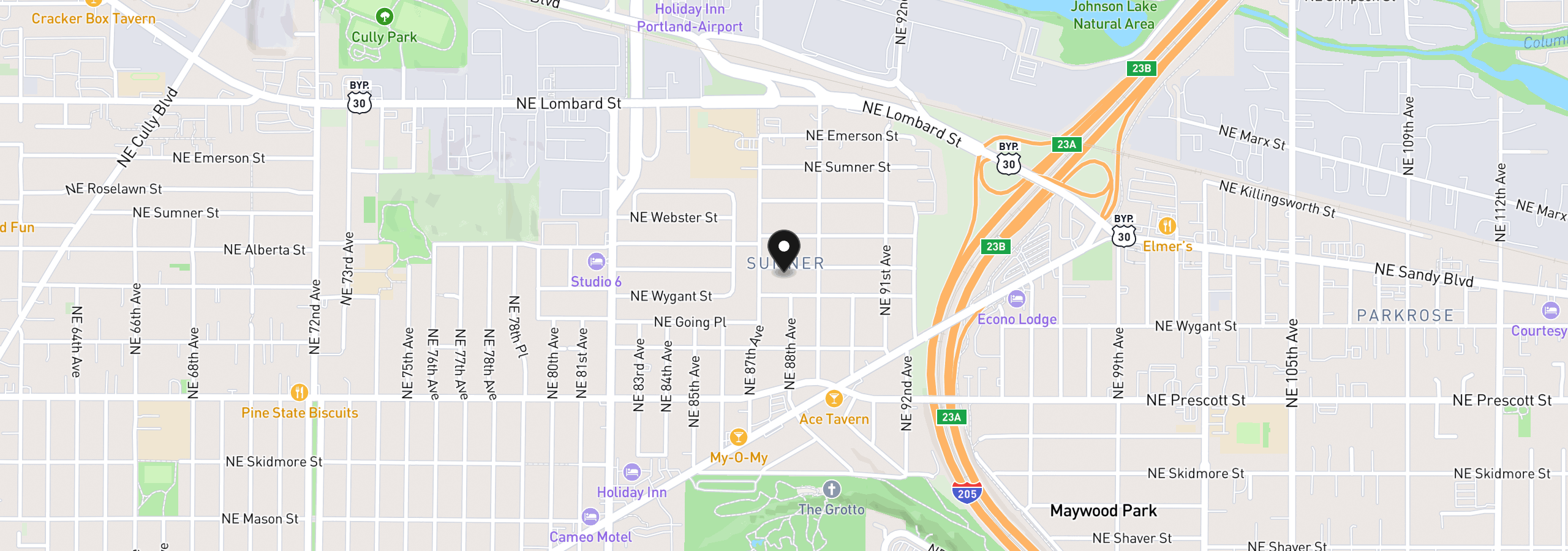 Map showing the location of 8738 NE Humboldt St, Portland, OR 97220