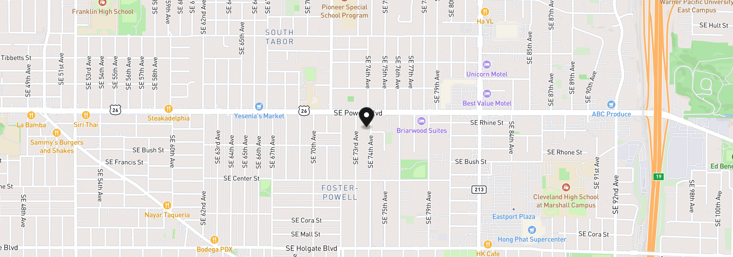Map showing the location of 3545 SE 74th Ave, Portland, OR 97206