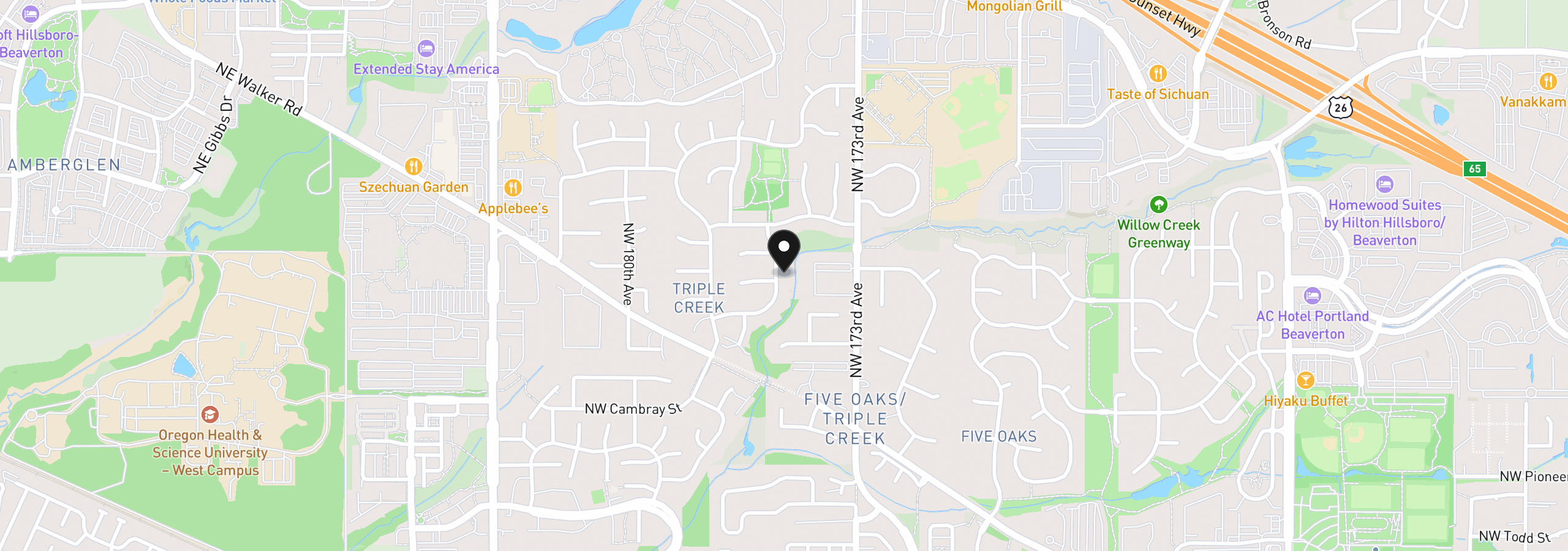Map showing the location of 970 NW 176th Ave, Beaverton, OR 97006
