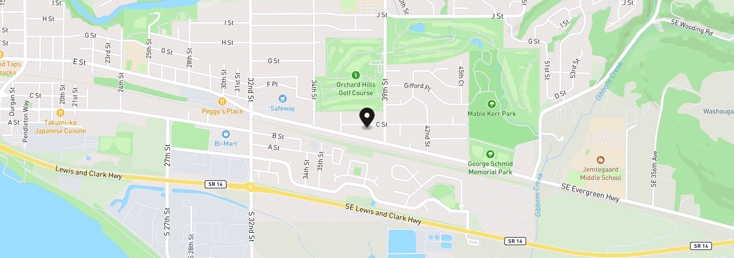 Map showing the location of 3714 C St, Washougal, Wa 98671