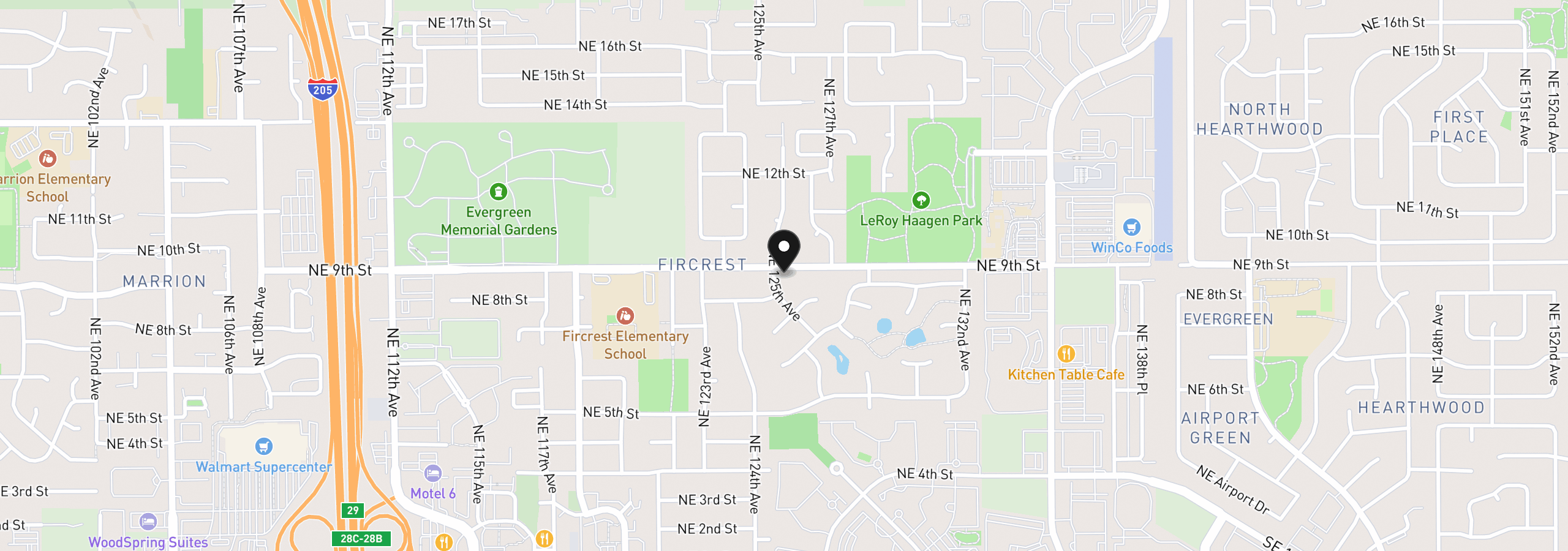 Map showing the location of 12505 NE 9th St, Vancouver, Wa 98684