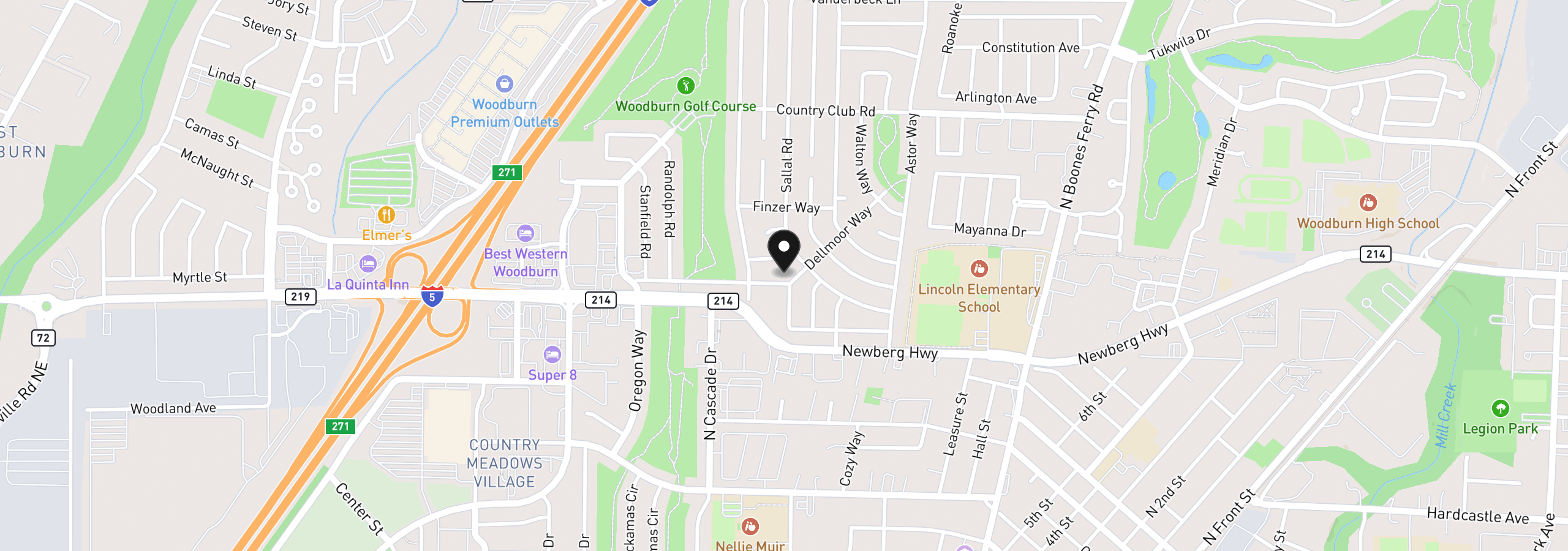 Map showing the location of 1585 Rainier Rd, Woodburn, OR 97071