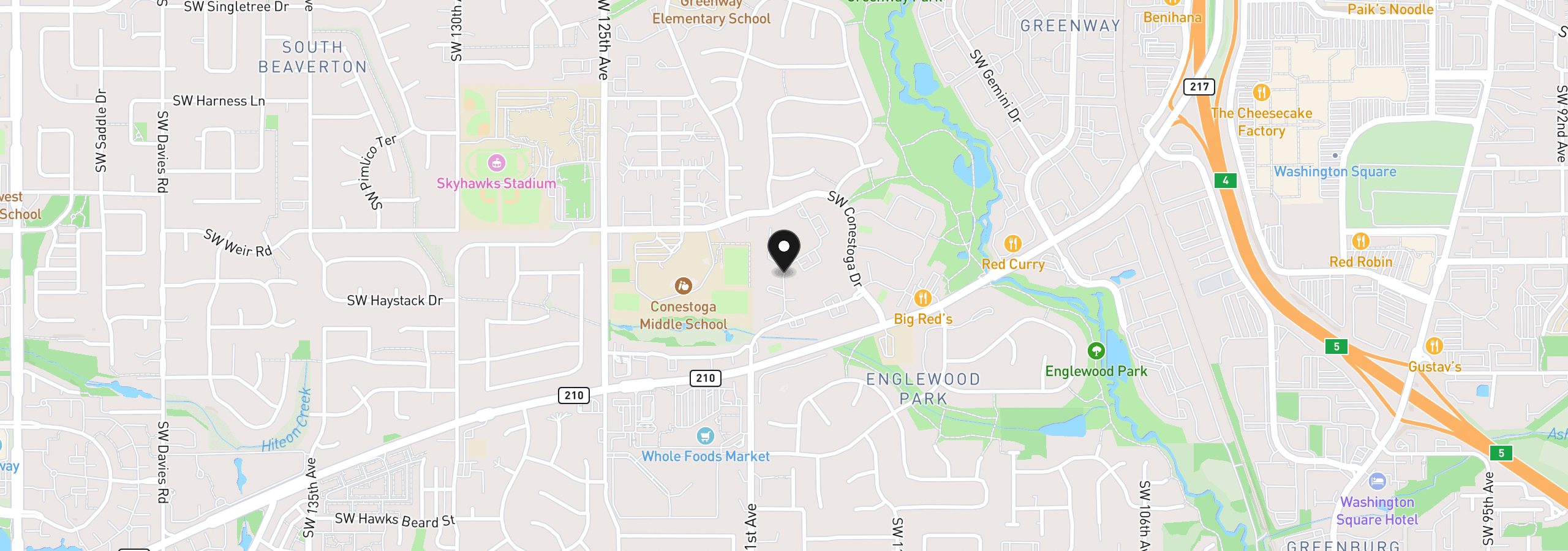Map showing the location of 10163 SW Trapper Ter, Beaverton, OR 97008