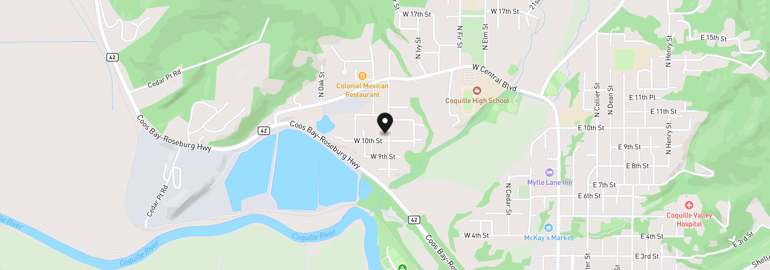 Map showing the location of 1023 N Knott St, Coquille, OR 97423