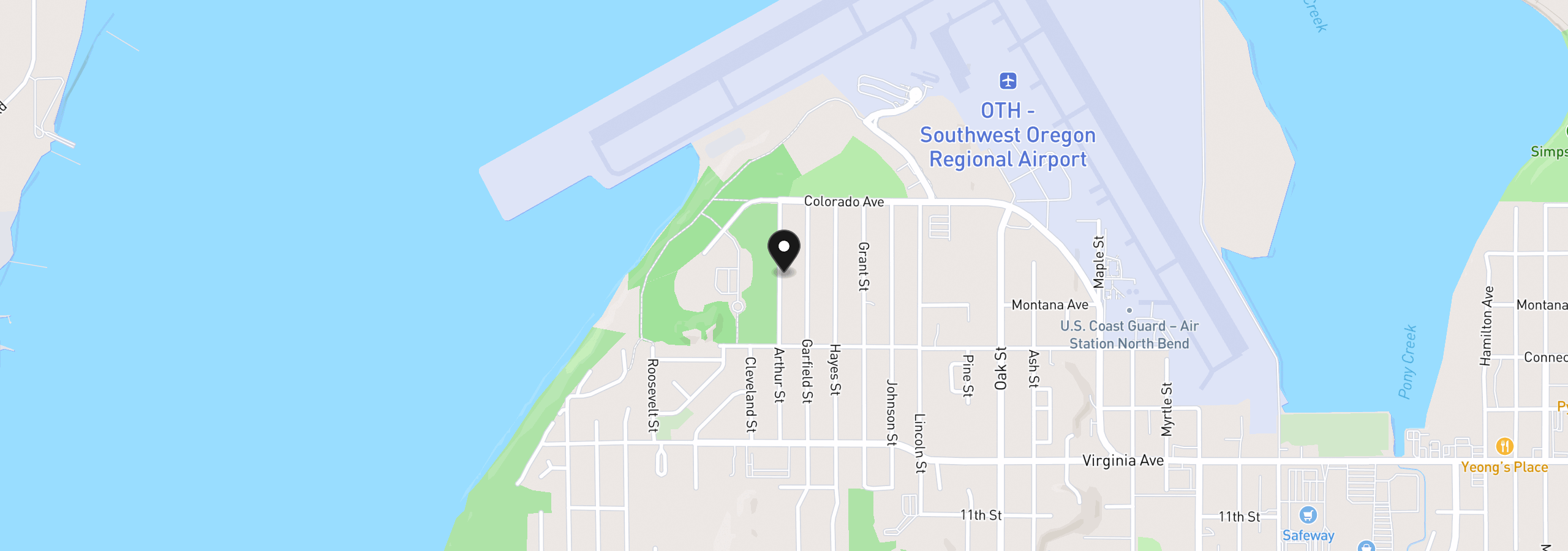 Map showing the location of 1617 Arthur St, North Bend, OR 97459