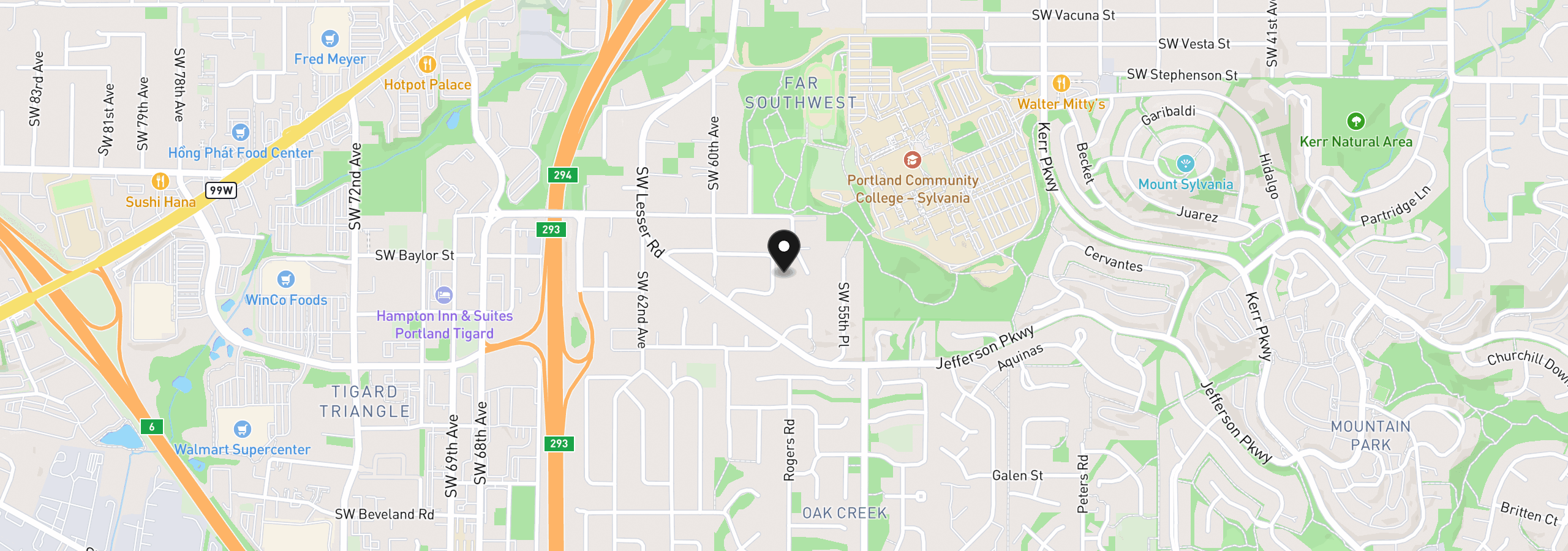 Map showing the location of 12436 SW 58th Ave, Portland, OR 97219