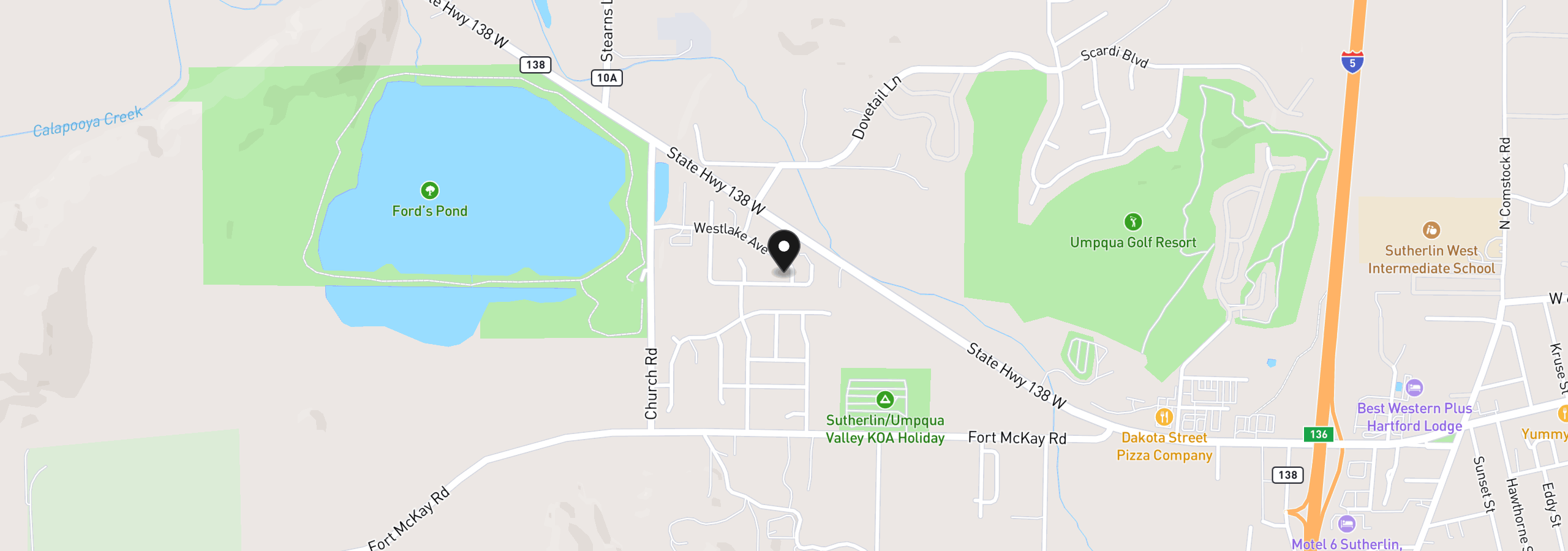 Map showing the location of 2653 Greyfox Dr, Sutherlin, OR 97479