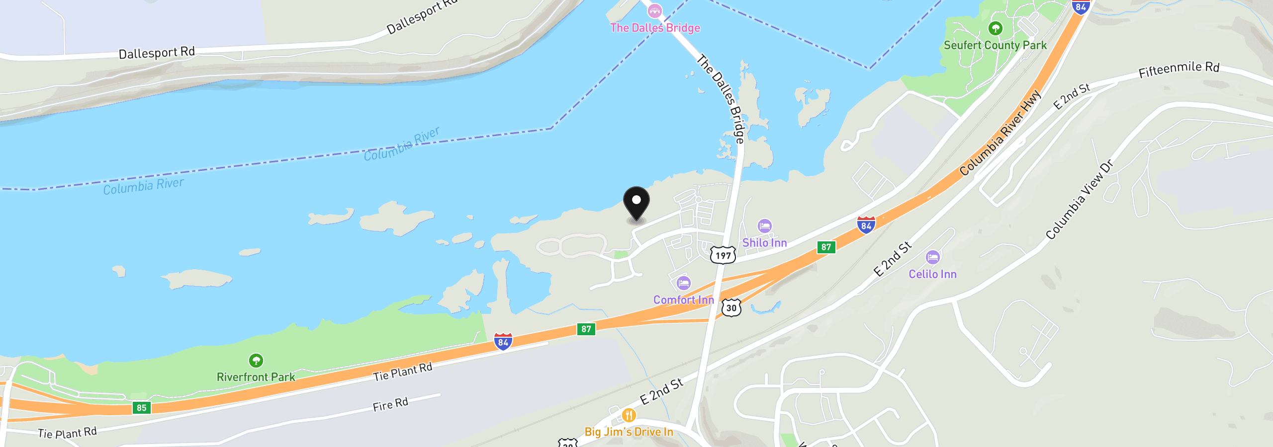 Map showing the location of 240 Lone Pine Ln 7, The Dalles, OR 97058