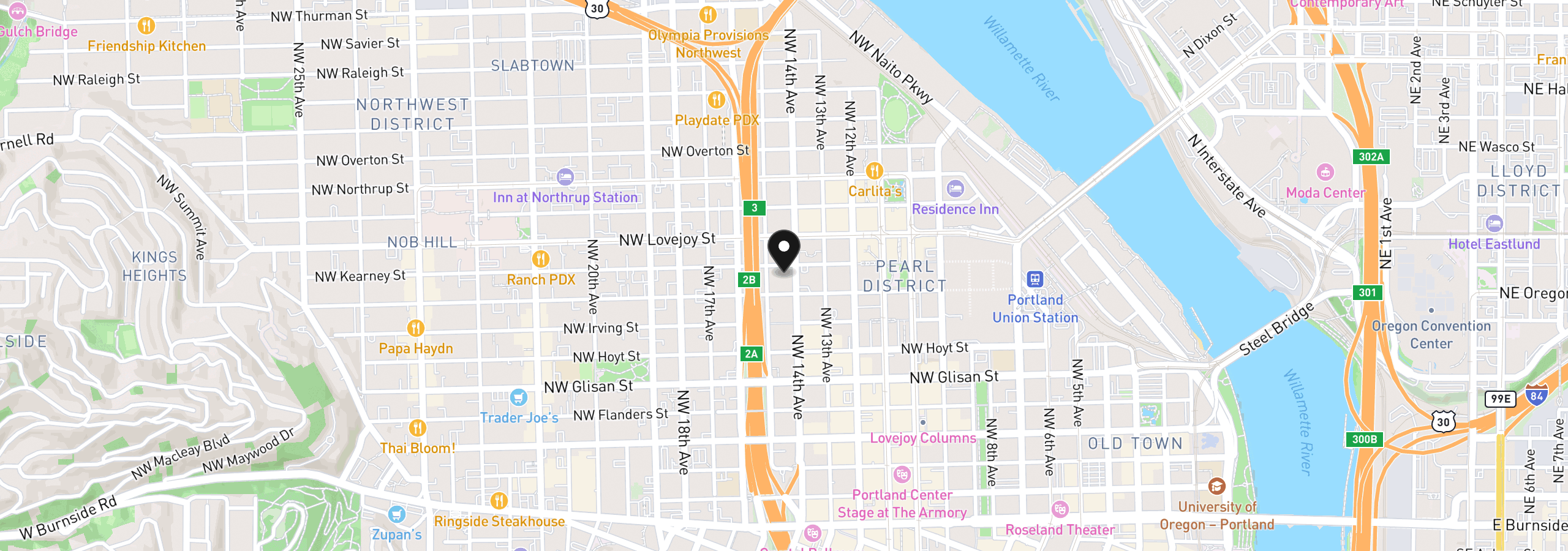 Map showing the location of 1410 NW Kearney St 625, Portland, OR 97209
