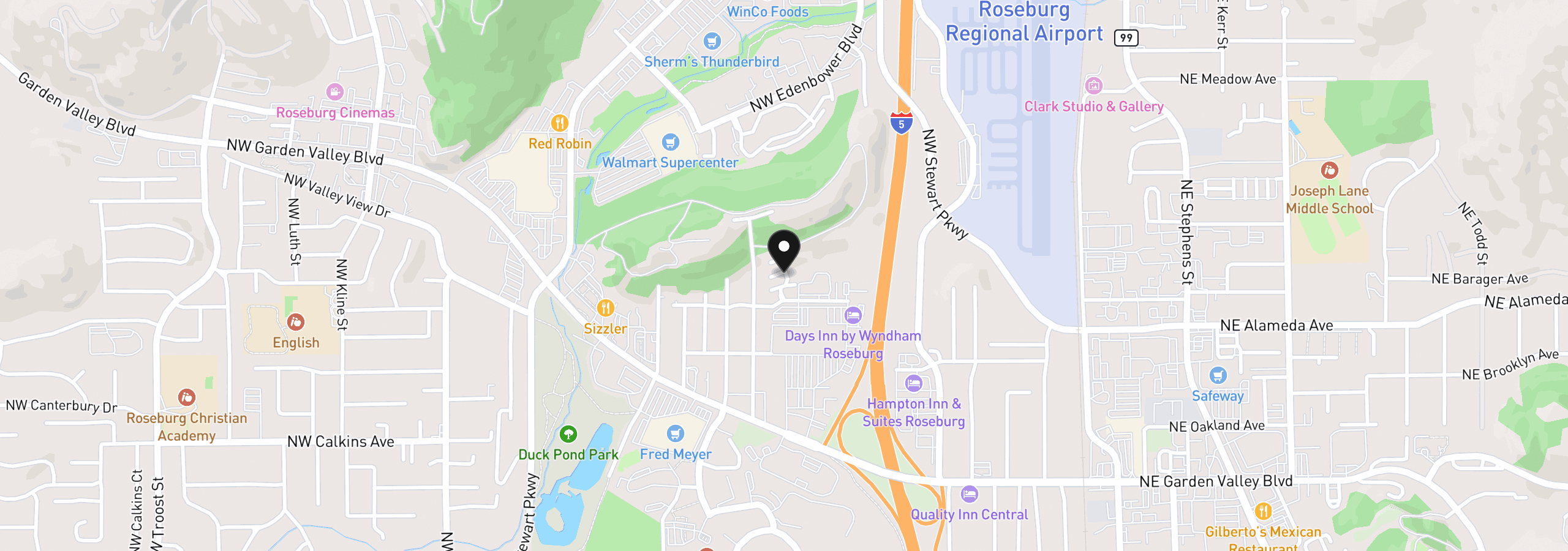 Map showing the location of 17 NW Mountain View Dr, Roseburg, OR 97471