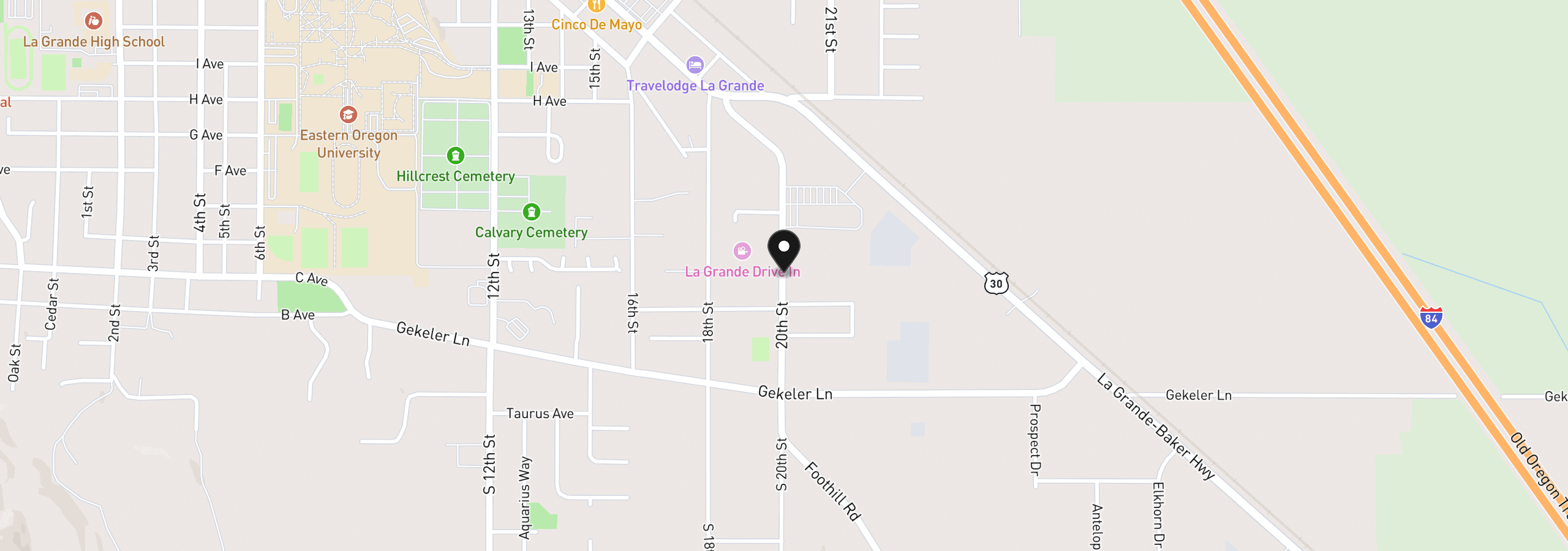 Map showing the location of 309 S 20th St, La Grande, OR 97850