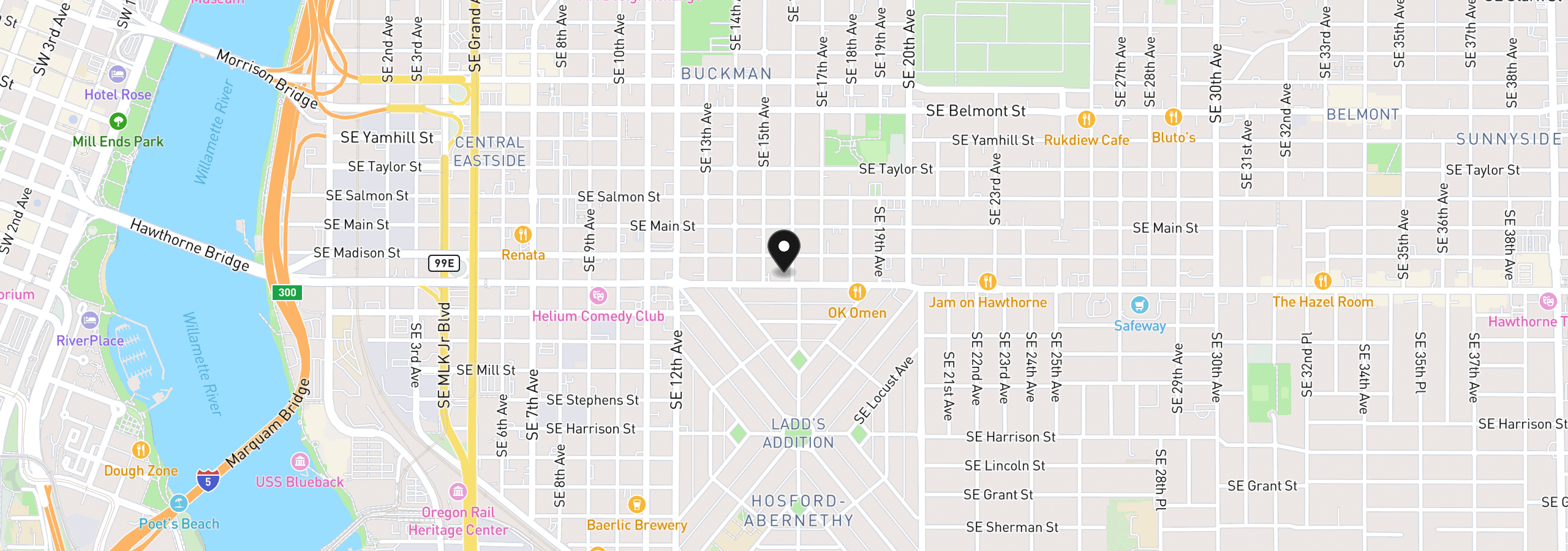 Map showing the location of 1529 SE Hawthorne Blvd, Portland, OR 97214