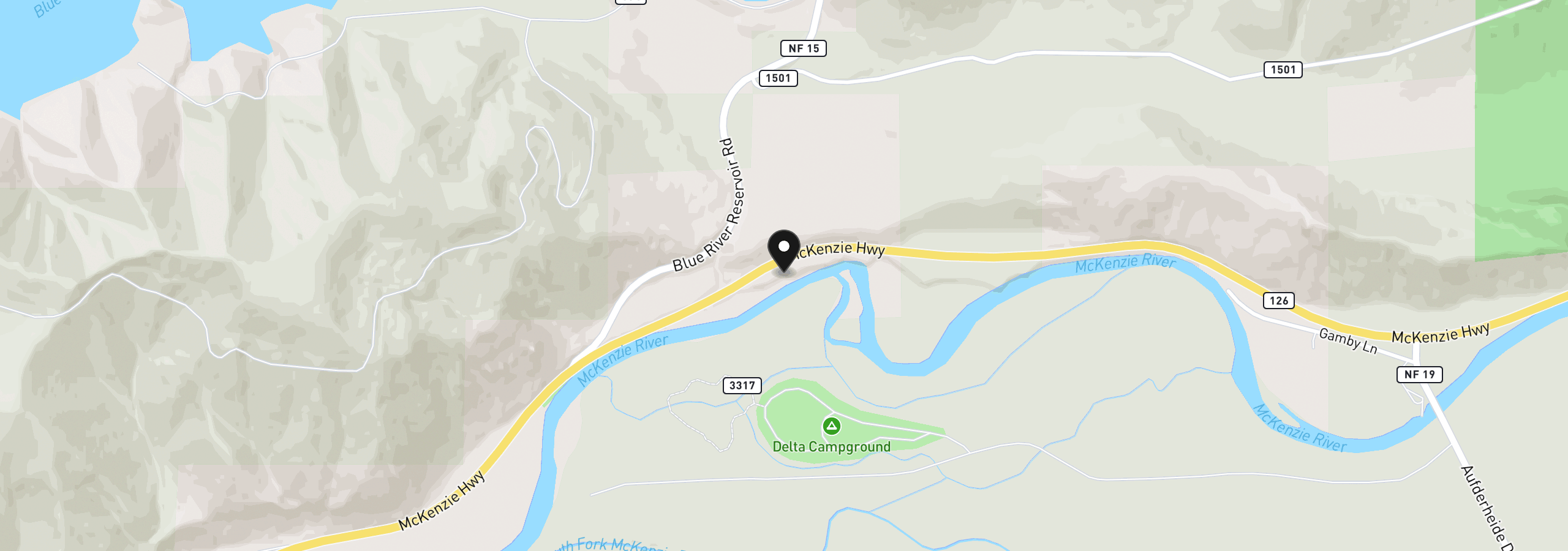 Map showing the location of 53214 McKenzie Hwy, Blue River, OR 97413