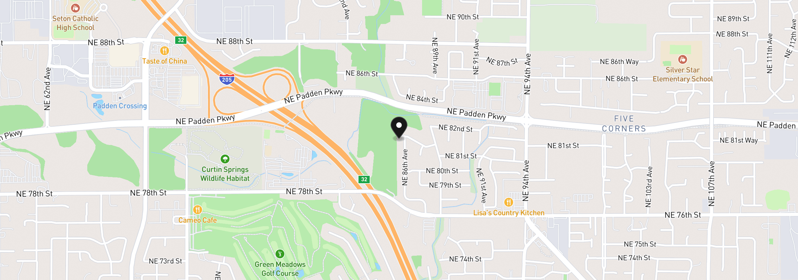 Map showing the location of 8509 NE Sunnyside Dr, Vancouver, Wa 98662