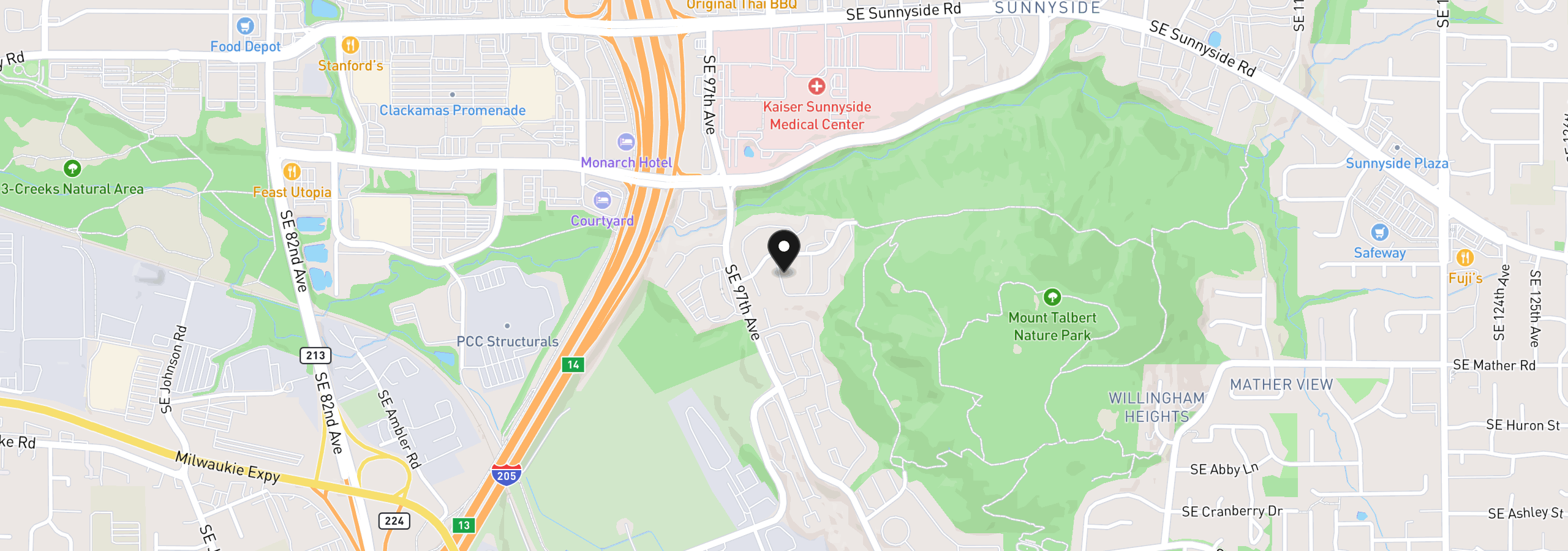 Map showing the location of 9842 SE Talbert St, Clackamas, OR 97015