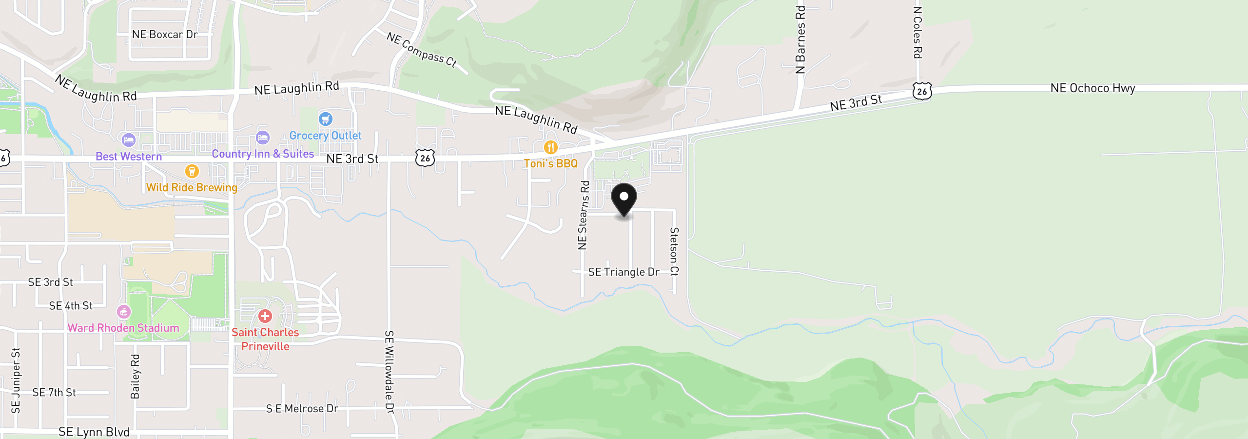 Map showing the location of 317 SE Pioneer Dr, Prineville, OR 97754