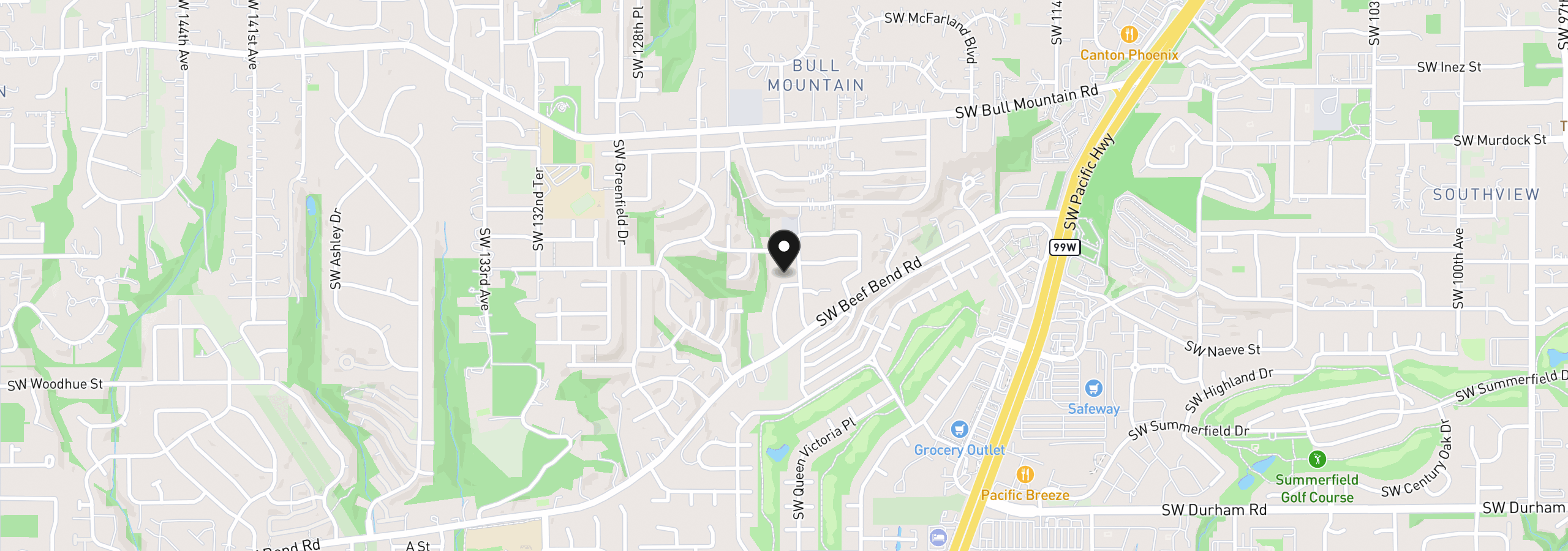 Map showing the location of 15233 SW Turnagain Dr, Tigard, OR 97224