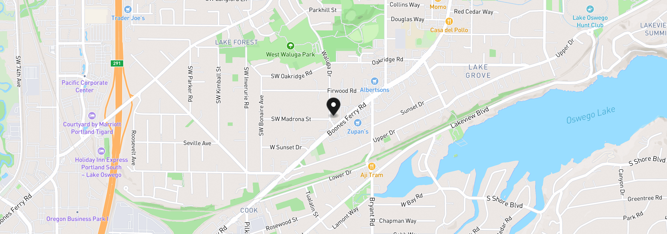 Map showing the location of 16286 Waluga Dr, Lake Oswego, OR 97035